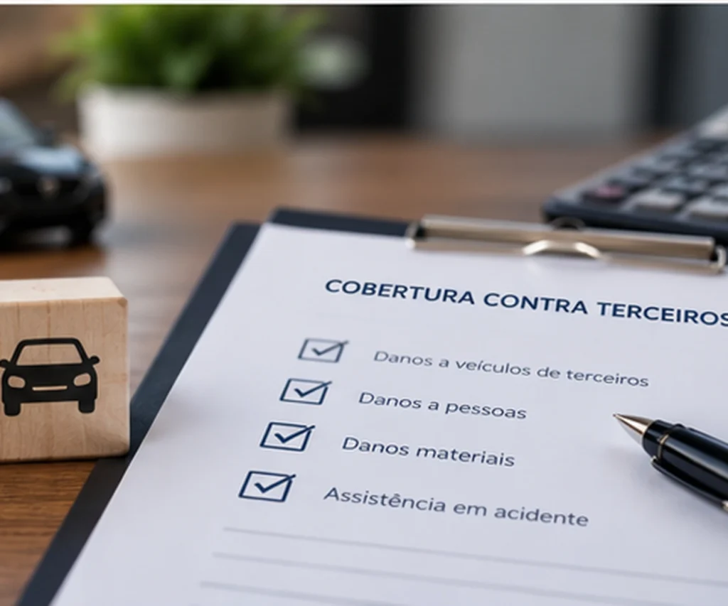 Documento de cobertura contra terceiros com checklist de danos e assistência